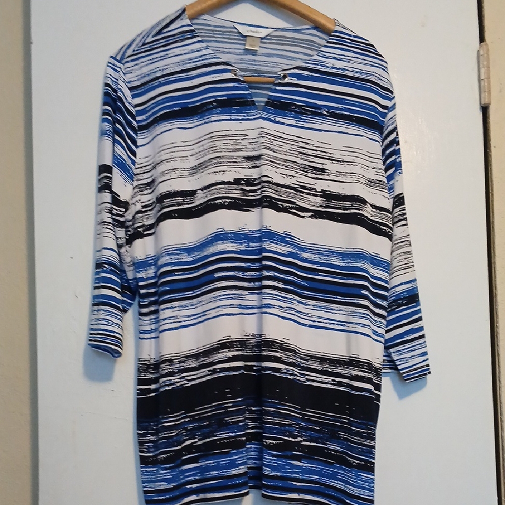 CJ Banks Striped Shirt 3/4 Sleeve Womans 1x